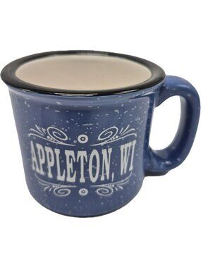M Ware Appleton WI Coffee Mug Blue White Speckled Campfire Style Heavy 12 oz